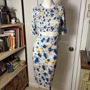 Suno 0 Silk Watercolor Cutout Midi Dress